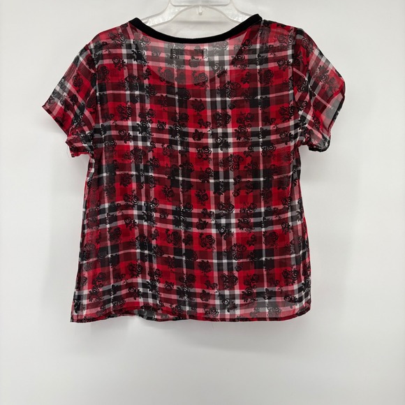 Derek La Mode Paris Eiffel Tower Plaid Sheer Mesh Top Blouse Size L Layering - Picture 3 of 5